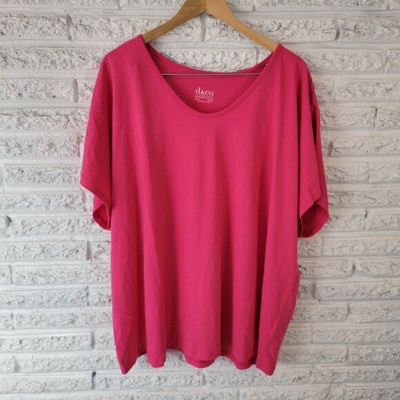 Denim Co QVC Womens Top 3X Plus Tee Short Sleeve Pink Cotton Basic PIN20E - Picture 1 of 8
